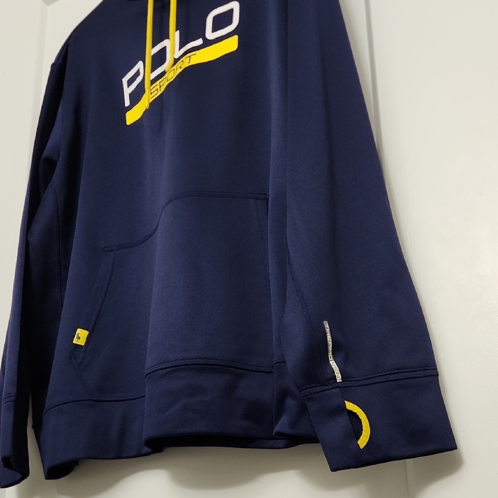 Polo by Ralph Lauren Men's Dark Blue Hoodie with Yellow Accents - Picture 5 of 7
